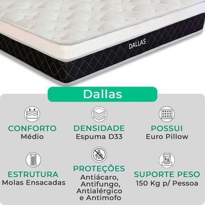 Colchão Dallas Molas Ensacadas V-store Tamanho 138x188x20