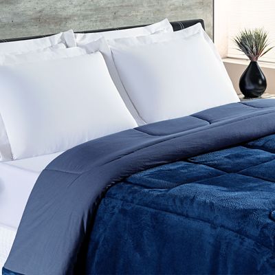 Coberdrom Allure Queen Dupla Face Manta Plush + Malha 1 Peça - Azul Marinho