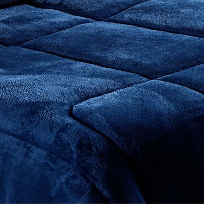 Coberdrom Allure Queen Dupla Face Manta Plush + Malha 1 Peça - Azul Marinho