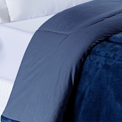 Coberdrom Allure Queen Dupla Face Manta Plush + Malha 1 Peça - Azul Marinho