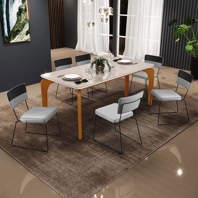 Mesa De Jantar Capri 160 Off White 6 Cadeiras Allana B05 Faixa Corano Preto Linho Cinza - Lyam Decor