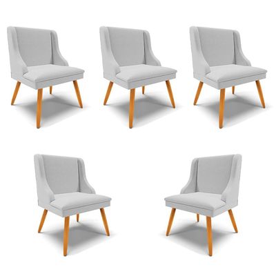 Kit 5 Cadeiras Decorativas Sala de Jantar Pés Palito de Madeira Firenze Linho Cinza/Natural G19 - Gran Belo