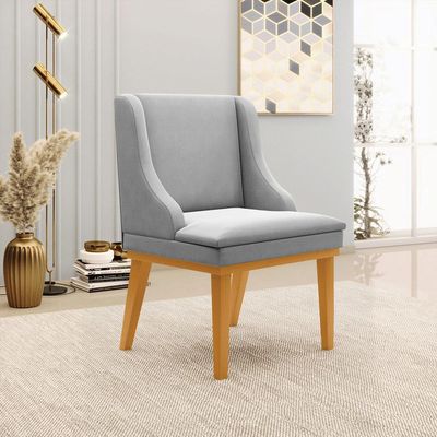 Kit 2 Cadeiras Decorativas Sala de Jantar Base Fixa de Madeira Firenze Suede Cinza/Castanho G19 - Gran Belo