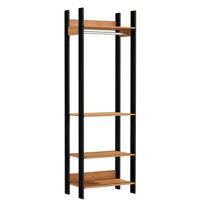 Kit 02 Closet Guarda Roupa Cabideiro 02 Gavetas Modulado 220x73cm Leaf D03 Freijó Preto - Lyam Decor