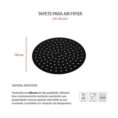Tapete Silicone Redondo Air Fryer Preto Antiaderente 19,5cm