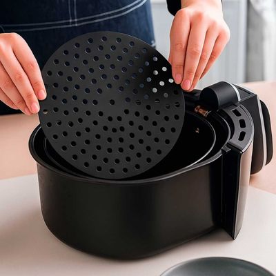 Tapete Silicone Redondo Air Fryer Preto Antiaderente 19,5cm