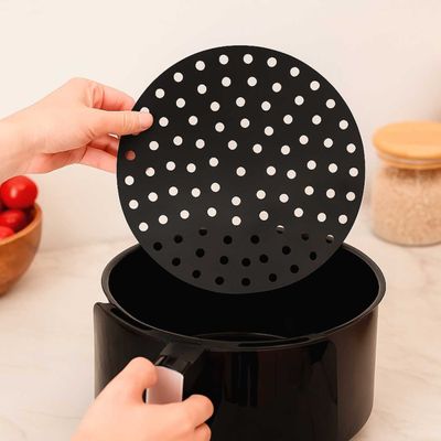 Tapete Silicone Redondo Air Fryer Preto Antiaderente 19,5cm
