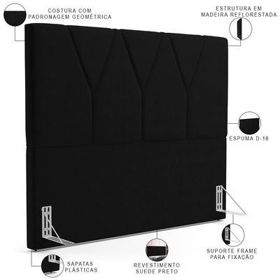 Cabeceira Cama Box Casal 140 cm Aurora W01 Suede Preto - Lyam Decor