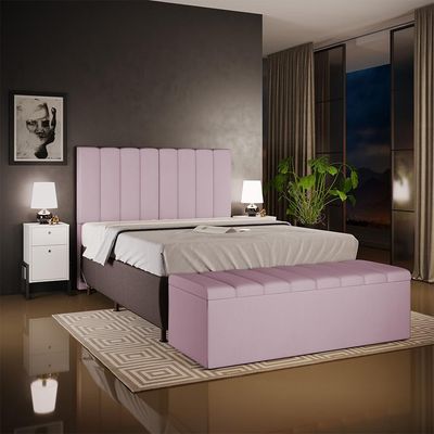 Kit Cabeceira Cama Box Casal 140cm Com Calçadeira Recamier Baú Dália W01 Suede Rosê - Lyam Decor