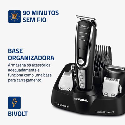 Aparador de Pelos Super Groom 11 Mondial Preto e Prata 5W BG-05 Bivolt