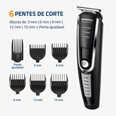 Aparador de Pelos Super Groom 11 Mondial Preto e Prata 5W BG-05 Bivolt