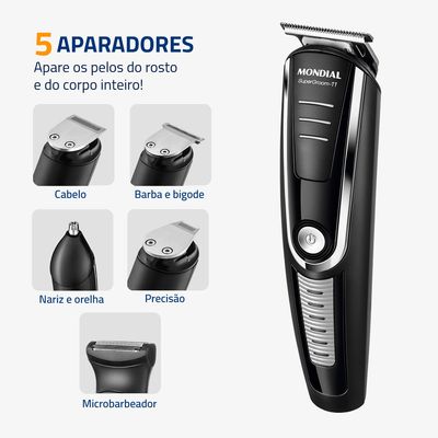 Aparador de Pelos Super Groom 11 Mondial Preto e Prata 5W BG-05 Bivolt