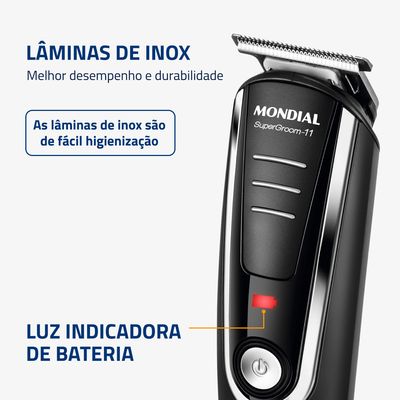 Aparador de Pelos Super Groom 11 Mondial Preto e Prata 5W BG-05 Bivolt