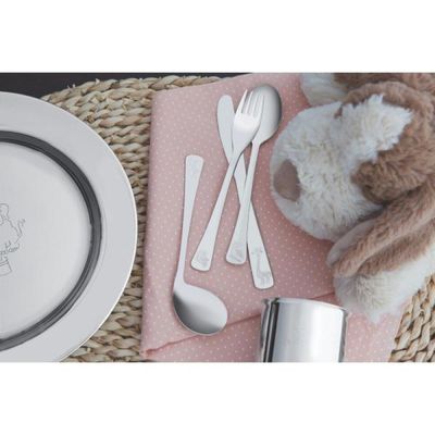 Jogo de Talheres Infantil Tramontina Baby em Aço Inox Acabamento Brilho com Desenho em Alto Relevo 3 Peças