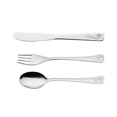 Jogo de Talheres Infantil Tramontina Baby em Aço Inox Acabamento Brilho com Desenho em Alto Relevo 3 Peças