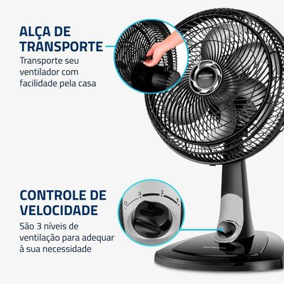Ventilador De Mesa Mondial 30cm 6 Pás Turbo VT-30-NB Preto Prata 110V