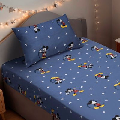 Jogo de Cama Portallar Solteiro Malha Mista Estampado Disney Mickey Circle 2 Pçs Azul