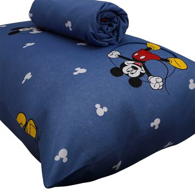 Jogo de Cama Portallar Solteiro Malha Mista Estampado Disney Mickey Circle 2 Pçs Azul
