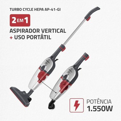 Aspirador De Pó Vertical Mondial 1550W Cinza Com Inox 220V