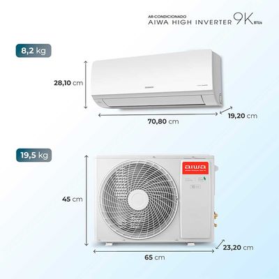 Ar-Condicionado Split Aiwa 9000 BTUs High Inverter Frio Wi-Fi Alexa e Google Assistente R32 220V