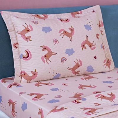 Kit Colcha Solteiro Infantil Fantasy Dupla Face Microfibra 2 Peças - Unicórnio