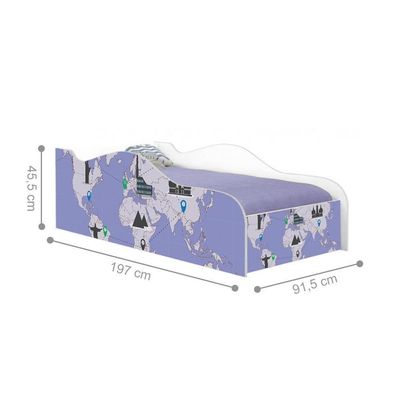 Cama Carro Fun Adesivada Mapa De Viagens Solteiro
