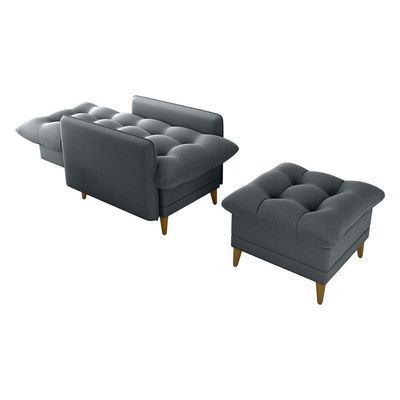 Poltrona De Amamentação Com Puff Montreal Suede Cinza Matrix Suede Cinza