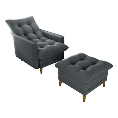 Poltrona De Amamentação Com Puff Montreal Suede Cinza Matrix Suede Cinza
