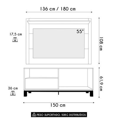 Painel Para Tv 55 Pol E Rack Bancada 150cm Lucca Areia/freijó C01 - Mpozenato