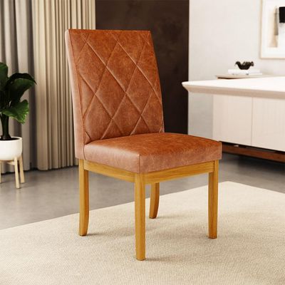 Kit 2 Cadeiras de Sala de Jantar Estofadas Gomes Madeira Maciça PU Marrom G78 - Gran Belo