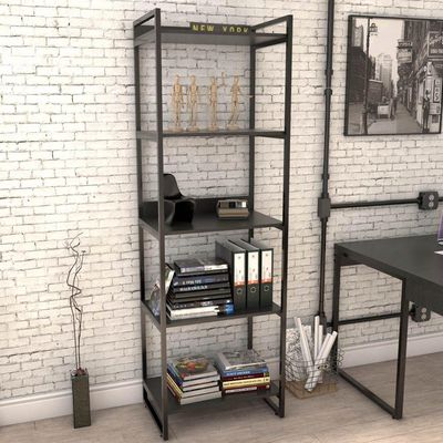 Estante Multiuso 5 Prateleiras Escritório Estilo Industrial Form C01 187x60 cm Preto Onix - Lyam Decor