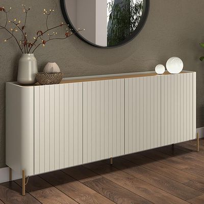 Aparador Buffet Sala de Jantar 4 Portas Brise Pés Industrial Dourado Naim I03 Luna Louro - Lyam