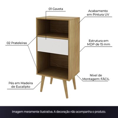 Estante para Escritório Sala de Estar E1715 MDP Natural/Off White - Gran Belo