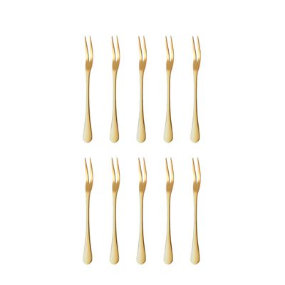 Garfo para Petiscos Frutas Sobremesa Garfinho Dourado Inox 10un