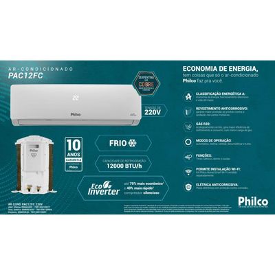 Ar condicionado Split Philco Hi Wall Inverter BTUs/h Frio PAC12FC 220V