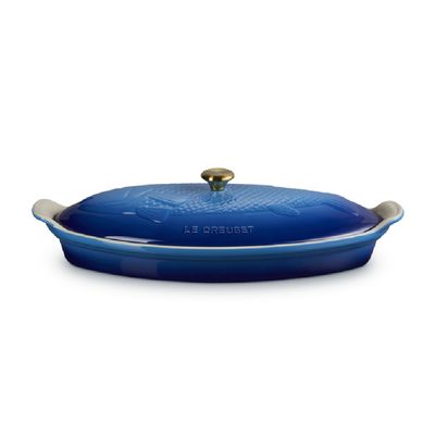 TRAVESSA PARA PEIXE LE CREUSET COM TAMPA 34CM HERITAGE AZURE BLUE 81065602200350