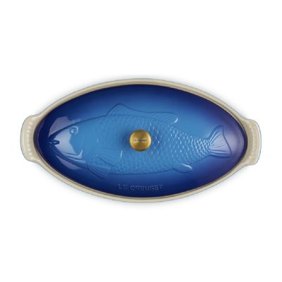 TRAVESSA PARA PEIXE LE CREUSET COM TAMPA 34CM HERITAGE AZURE BLUE 81065602200350