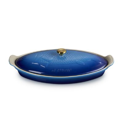 TRAVESSA PARA PEIXE LE CREUSET COM TAMPA 34CM HERITAGE AZURE BLUE 81065602200350