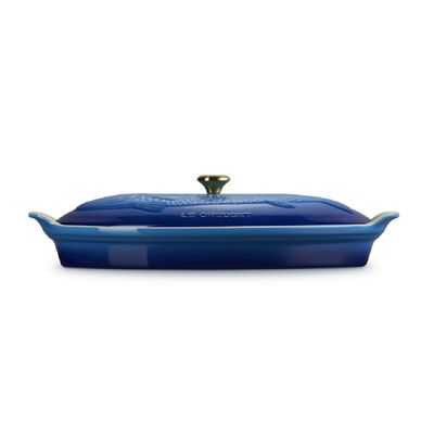 TRAVESSA PARA PEIXE LE CREUSET COM TAMPA 34CM HERITAGE AZURE BLUE 81065602200350