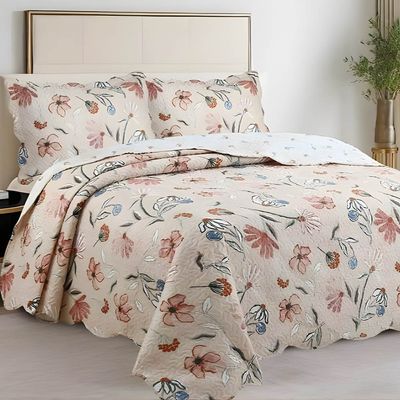 Kit Cobre Leito Colcha Magnus Solteiro 2 Peças Dupla Face Estampado Floral - Rosa - 100% Poliéster