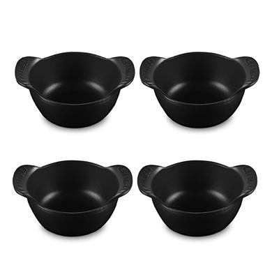 CONJUNTO 4 MINI COCOTTES LE CREUSET BASE GOURMAND SEM TAMPA 11CM BLACK MATTE 20500110000425