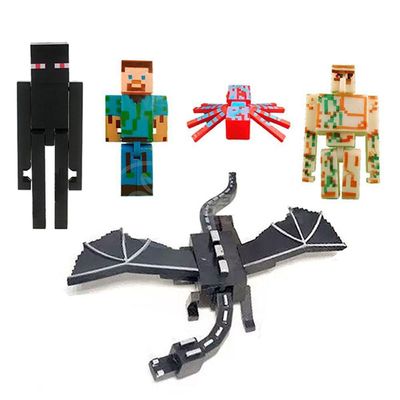 Cartela Minecraft Dragão 5 Bonecos + 1 Bloco Steve