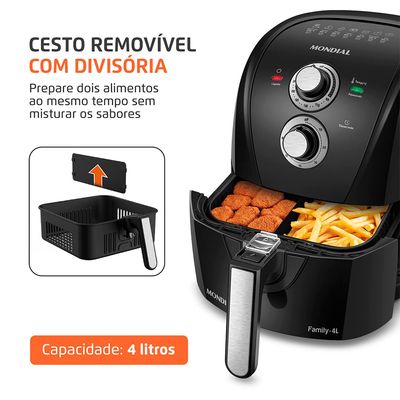 Fritadeira Sem Óleo Com Divisória Air Fryer 4L Mondial Preto/Prata 1500W - AFD-40-BFS 127V