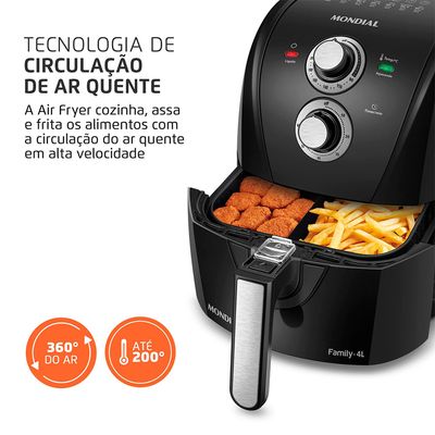 Fritadeira Sem Óleo Com Divisória Air Fryer 4L Mondial Preto/Prata 1500W - AFD-40-BFS 127V