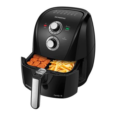 Fritadeira Sem Óleo Com Divisória Air Fryer 4L Mondial Preto/Prata 1500W - AFD-40-BFS 127V