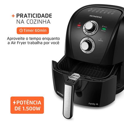 Fritadeira Sem Óleo Com Divisória Air Fryer 4L Mondial Preto/Prata 1500W - AFD-40-BFS 127V