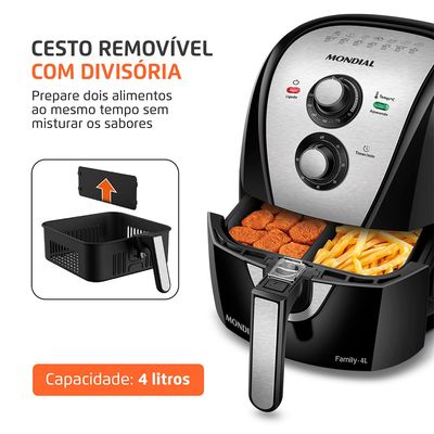 Fritadeira Sem Óleo Com Divisória Air Fryer 4L Mondial Preto/Inox 1500W - AFD-40-BI 127V