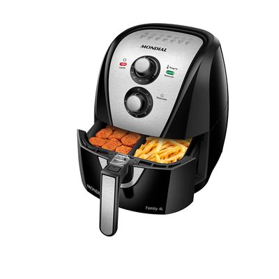 Fritadeira Sem Óleo Com Divisória Air Fryer 4L Mondial Preto/Inox 1500W - AFD-40-BI 127V