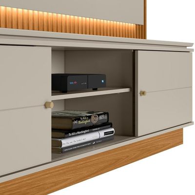 Estante Home Para 75 Pol Ripado Com Led 215cm Coimbra L05 Nature Off White - Lyam Decor