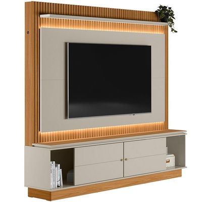 Estante Home Para 75 Pol Ripado Com Led 215cm Coimbra L05 Nature Off White - Lyam Decor